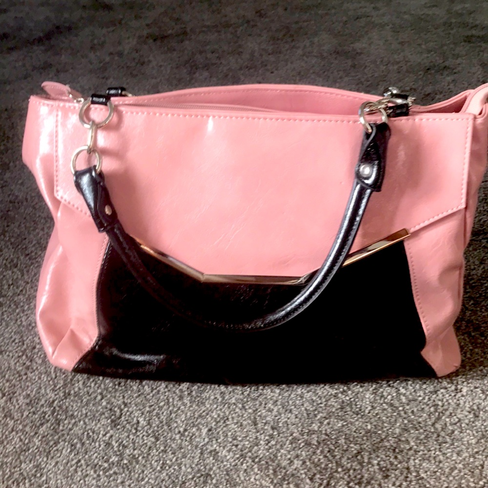 Blush pink and black satchel